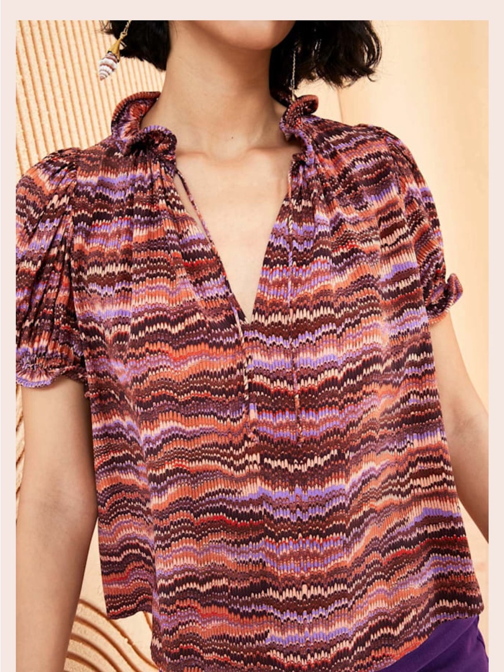 Ulla Johnson Multi-Color Ruffle-Neck Puff Sleeve Blouse - Picture 3 of 12